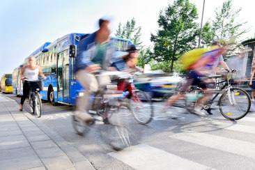 Symbolfoto Verkehr mit Fahrrädern und Linienbus